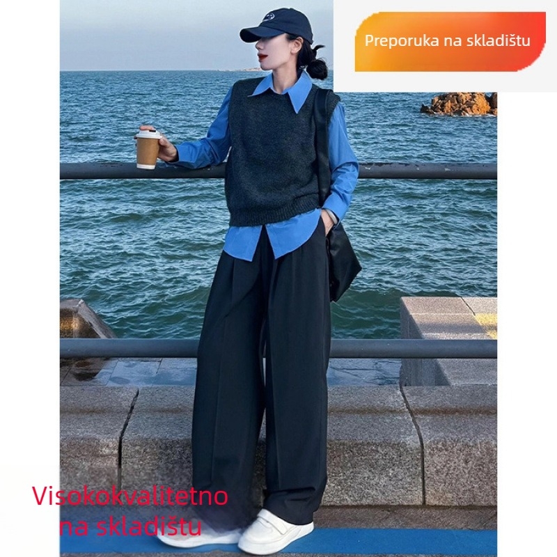 Ženska košulja s ovratnikom i vestom, duge rukave, jesen 2025, elegantan gradski stil, 95% akril