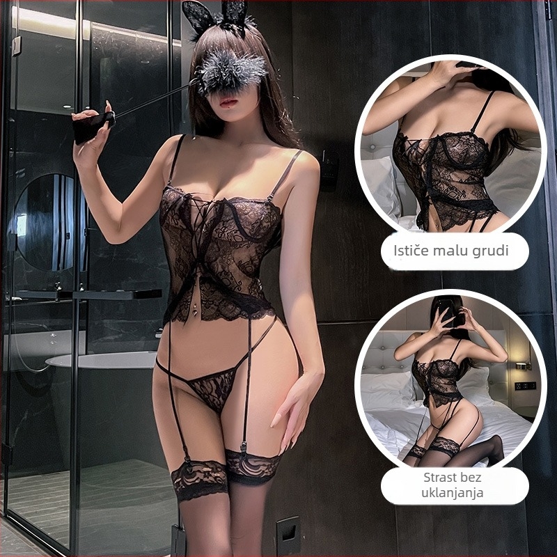 Night Fun Seksi komplet donjeg rublja — prozirna čipka, push-up, korzet s čeličnim kostima, naramenice, jedan komad