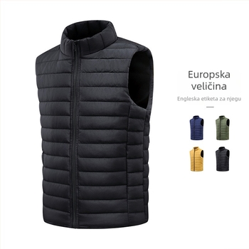 Muška vesta s patentnim zatvaračem, stojeći ovratnik, bez kapulje, jednobojna, opuštenog kroja, zimska