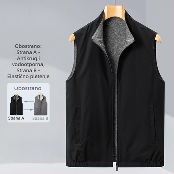 Dvostrani muški prsluk za poslovni i slobodno vrijeme, stojeći ovratnik, zatvarač, najlon vanjska tkanina s poliester podstavom, bočne džepove, proljeće-jesen