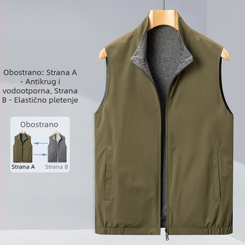 Dvostrani muški prsluk za poslovni i slobodno vrijeme, stojeći ovratnik, zatvarač, najlon vanjska tkanina s poliester podstavom, bočne džepove, proljeće-jesen