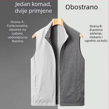 Dvostrani muški prsluk za poslovni i slobodno vrijeme, stojeći ovratnik, zatvarač, najlon vanjska tkanina s poliester podstavom, bočne džepove, proljeće-jesen