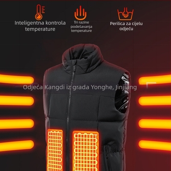 Električna grijana vesta s USB napajanjem, konstantna temperatura, stojeći ovratnik i zatvarač, opušteni kroj