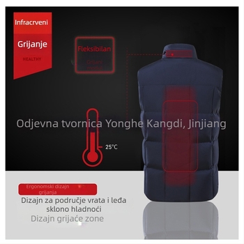 Električna grijana vesta s USB napajanjem, konstantna temperatura, stojeći ovratnik i zatvarač, opušteni kroj