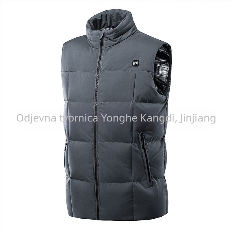 Električna grijana vesta s USB napajanjem, konstantna temperatura, stojeći ovratnik i zatvarač, opušteni kroj