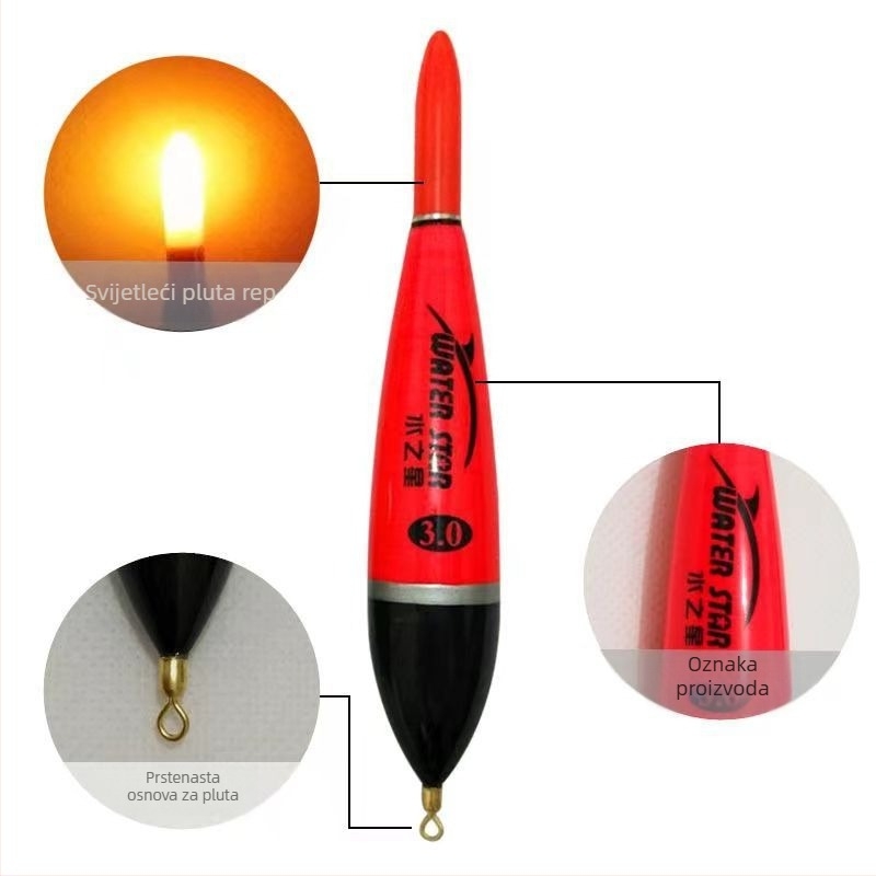 Water Star Elektronički osvijetljeni plutač za vertikalni drift, plastična plutа s kliznim dizajnom