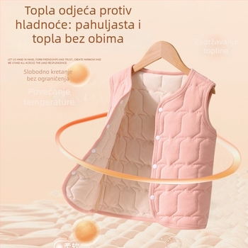 Dječji termalni prsluk - debeli zimski flis, unutarnja poliester podstava, bez rukava s skrivenim gumbima, unisex