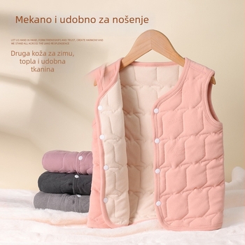Dječji termalni prsluk - debeli zimski flis, unutarnja poliester podstava, bez rukava s skrivenim gumbima, unisex