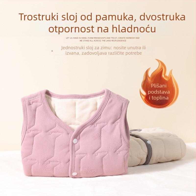 Dječji termalni prsluk - debeli zimski flis, unutarnja poliester podstava, bez rukava s skrivenim gumbima, unisex