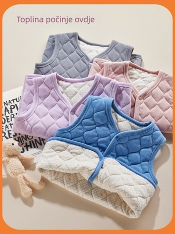 Dječja pamučna puffer vest za jesen-zimu – vanjski flis, punilo od poliestera, podstava od pamuka, debela, V-izrez, jednobojno zatvaranje, karirani ili jednobojni uzorak, za djecu preko 8 godina (oko 140 cm)