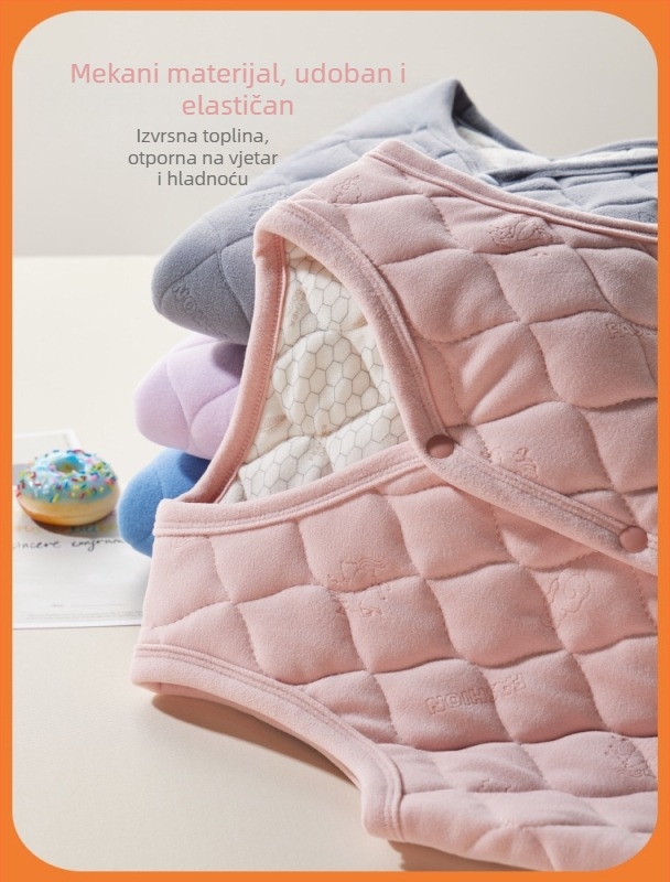 Dječja pamučna puffer vest za jesen-zimu – vanjski flis, punilo od poliestera, podstava od pamuka, debela, V-izrez, jednobojno zatvaranje, karirani ili jednobojni uzorak, za djecu preko 8 godina (oko 140 cm)