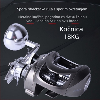 Potpuno metalni morski ribolovni kolut za brod, spori okret, jednoručno rame, veliki kotur za lure