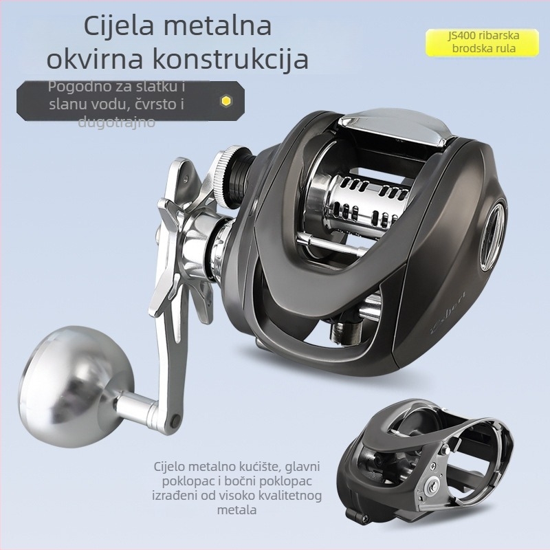 Potpuno metalni morski ribolovni kolut za brod, spori okret, jednoručno rame, veliki kotur za lure