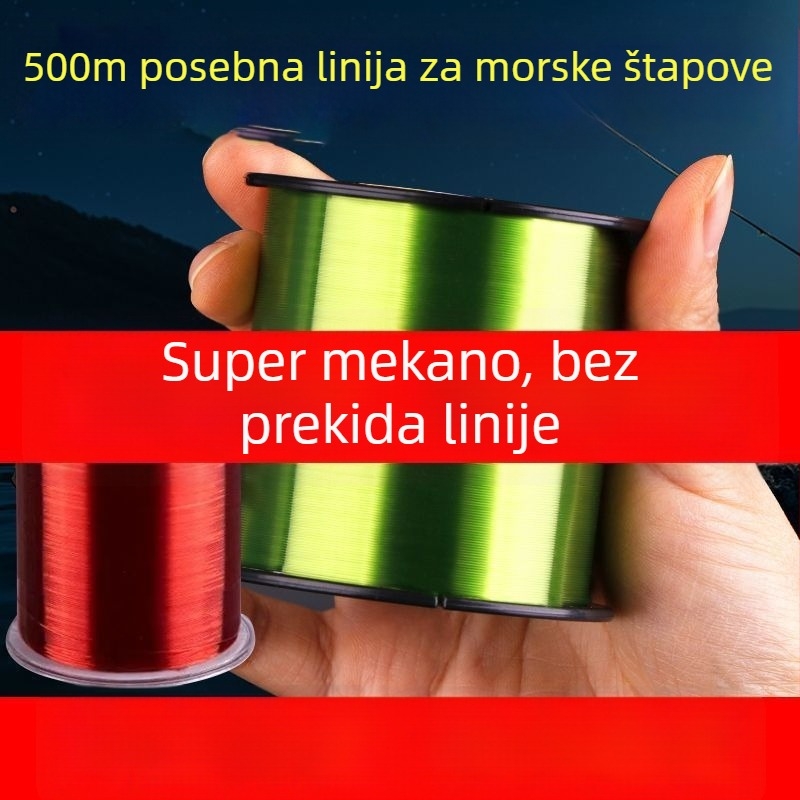 Nylon ribarska linija, glavna linija, duljina 500 m, za morski ribolov