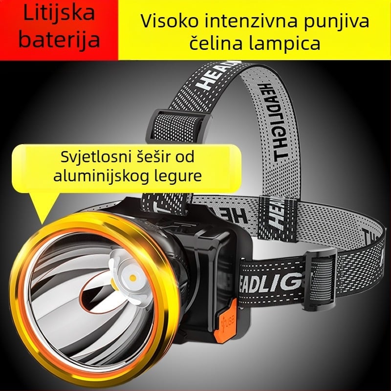 LED čelna svjetiljka, punjiva litijska baterija, dva načina rada, vodootporna, domet 100 m