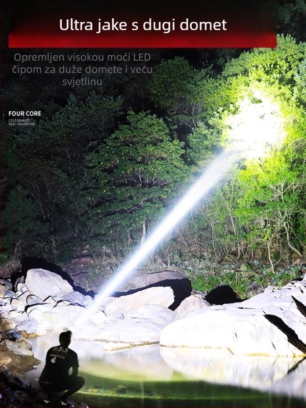 LED čelna lampica, punjiva, model B90, baterija 18650, domet svjetla ≥500 m, trajanje baterije 60 h, vodootporna