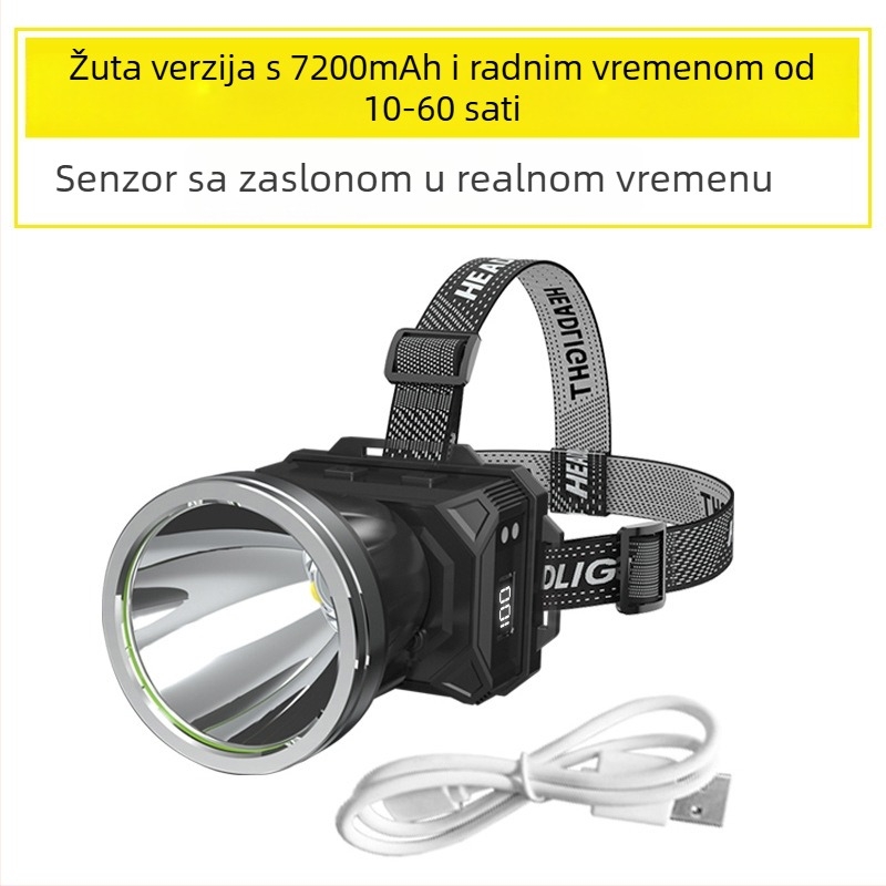 LED čelna lampica, punjiva, model B90, baterija 18650, domet svjetla ≥500 m, trajanje baterije 60 h, vodootporna
