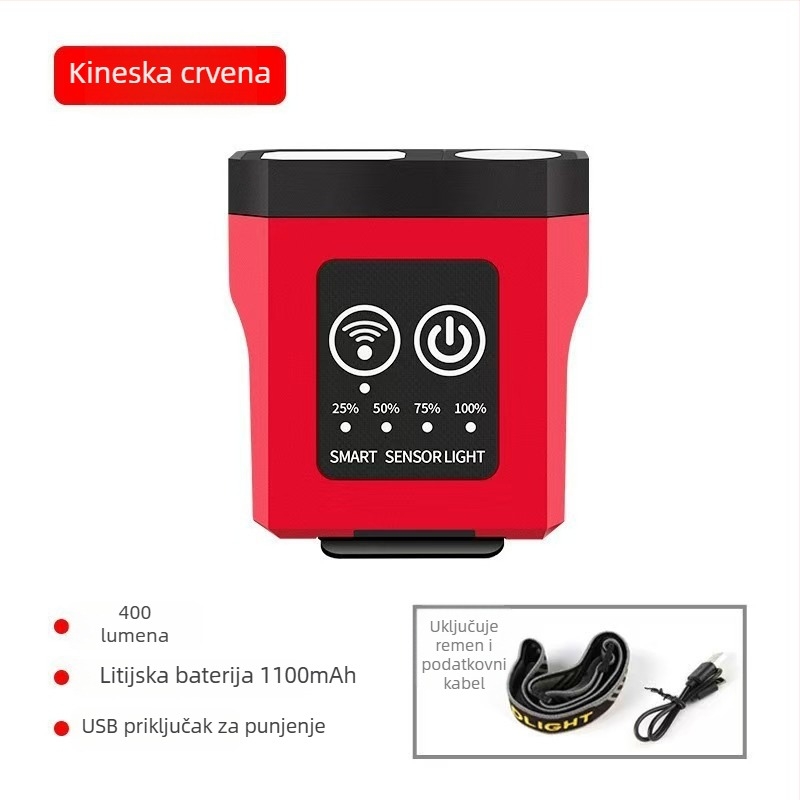 LED čelna lampica s kopčom za šešir za noćni ribolov i trčanje – punjiva, 3W, 1200mAh, domet 100–200 m