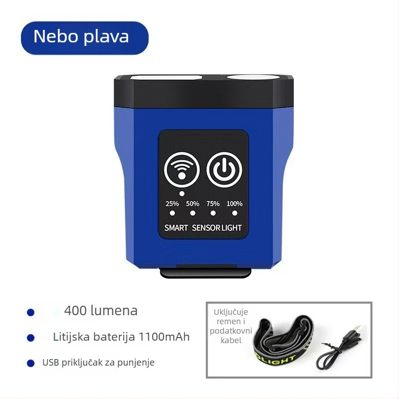LED čelna lampica s kopčom za šešir za noćni ribolov i trčanje – punjiva, 3W, 1200mAh, domet 100–200 m