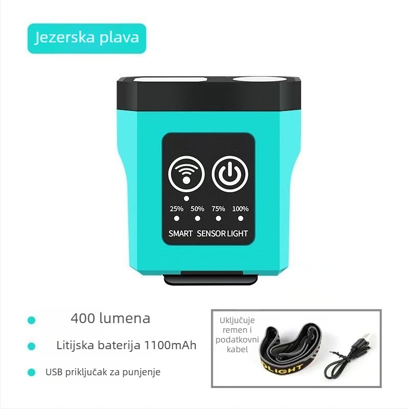 LED čelna lampica s kopčom za šešir za noćni ribolov i trčanje – punjiva, 3W, 1200mAh, domet 100–200 m