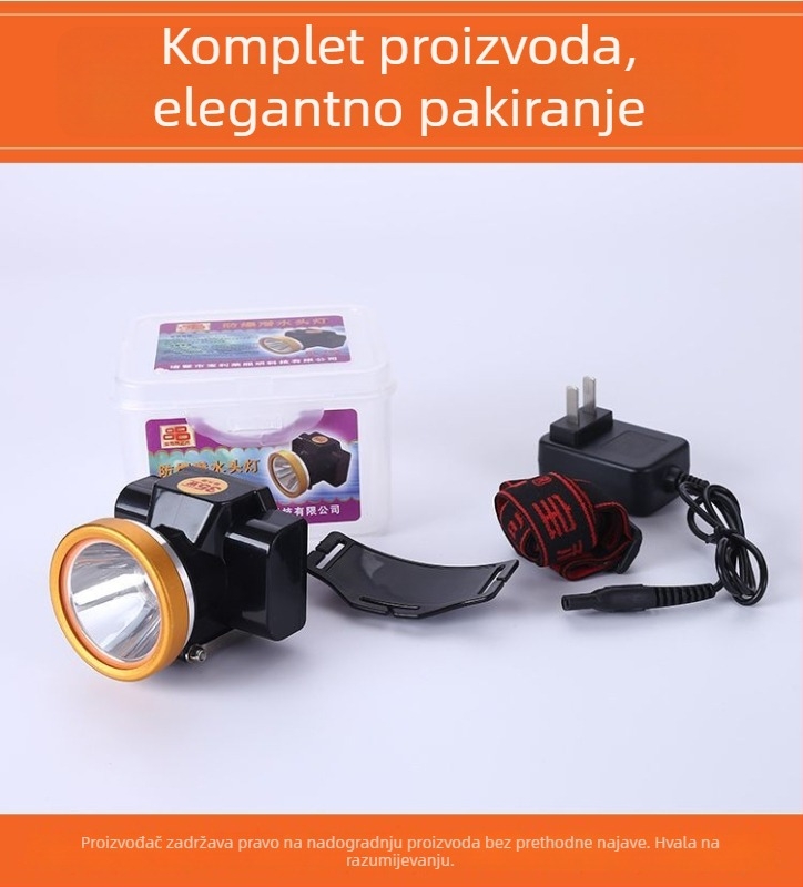 Rudarska čelna lampa, baterija 18650, 20 sati rada, težina 1,0 kg