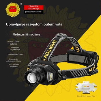 LED čelna lampica od aluminijskog legura, baterija 4000mAh, ručno napajanje, domet 200–500 m