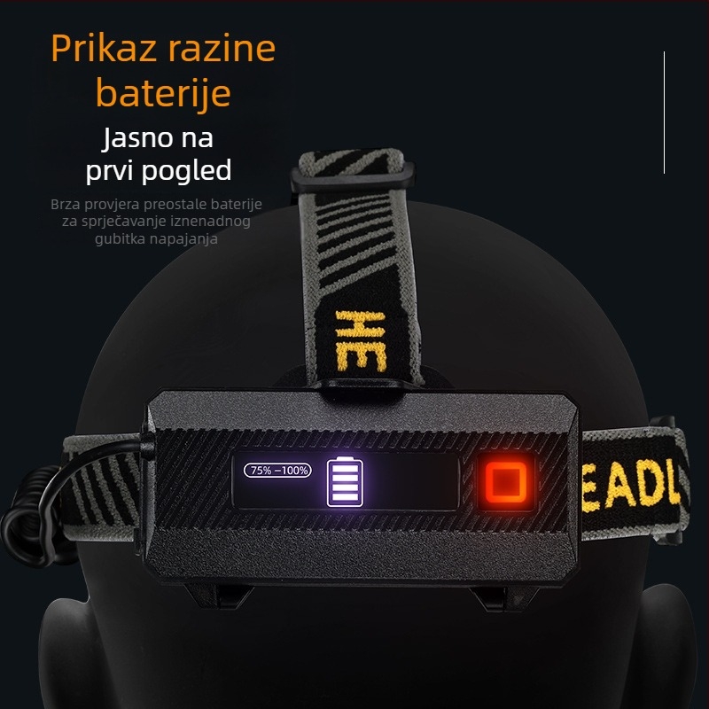 LED čelna lampica od aluminijskog legura, baterija 4000mAh, ručno napajanje, domet 200–500 m