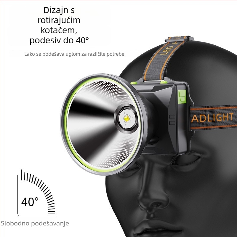 LED čelovka, punjiva, aluminijska legura kućište, 18650 litij ionska baterija, domet do 500 m