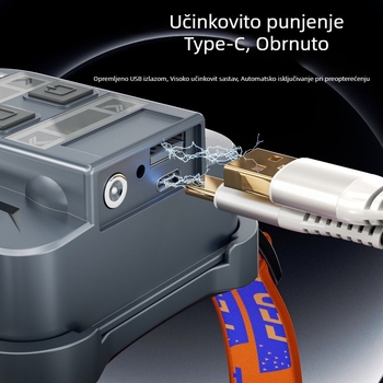 LED čelna lampica s punjivom baterijom 20000 mAh, LED izvor, domet 100–200 m, snaga 200