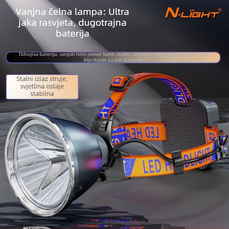 LED čelna lampica s punjivom baterijom 20000 mAh, LED izvor, domet 100–200 m, snaga 200