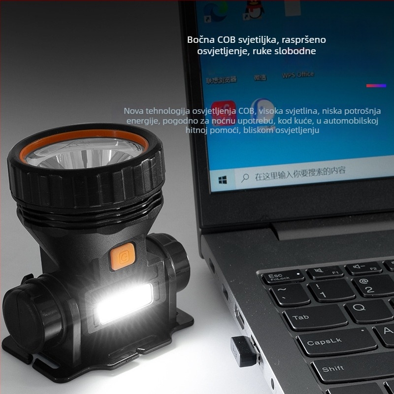 LED čelna lampa – punjiva, 1W, 1200mAh, domet 200–500 m