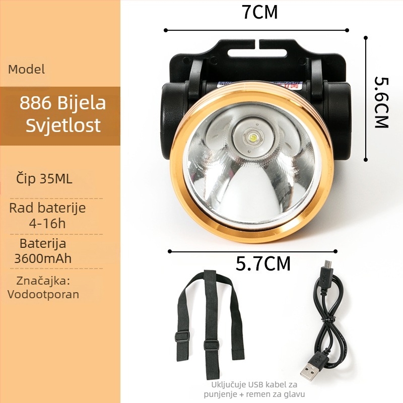 LED čelna lampa – punjiva, 1W, 1200mAh, domet 200–500 m