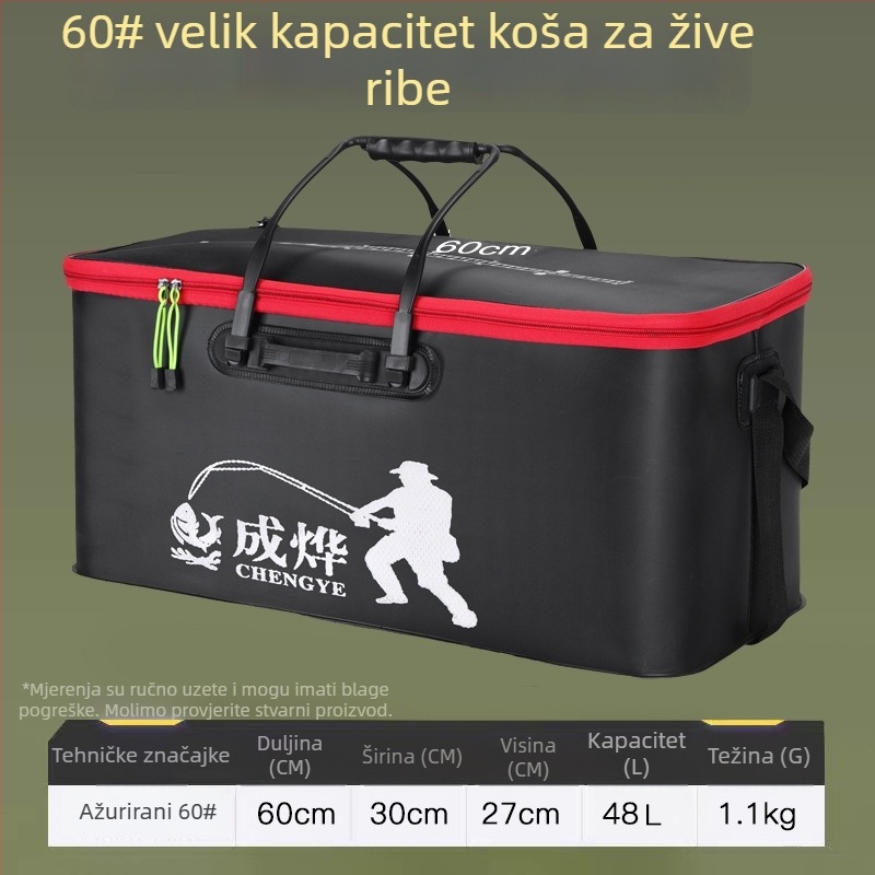 Sklopiva EVA kanta za ribolov s debelom konstrukcijom, kapacitet 45–80 L, za žive ribe