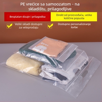 Deblja PE zatvaračka prozirna torbica za odjeću, samouzavarajuća, s otvorom za vješanje