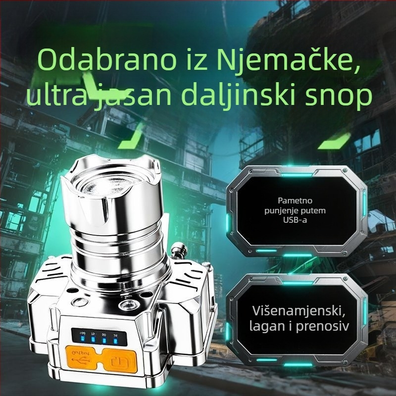 LED čelna lampica, 10W lasersko svjetlo, napajanje baterijom, nosiva na glavi, kućište od inženjskih plastika