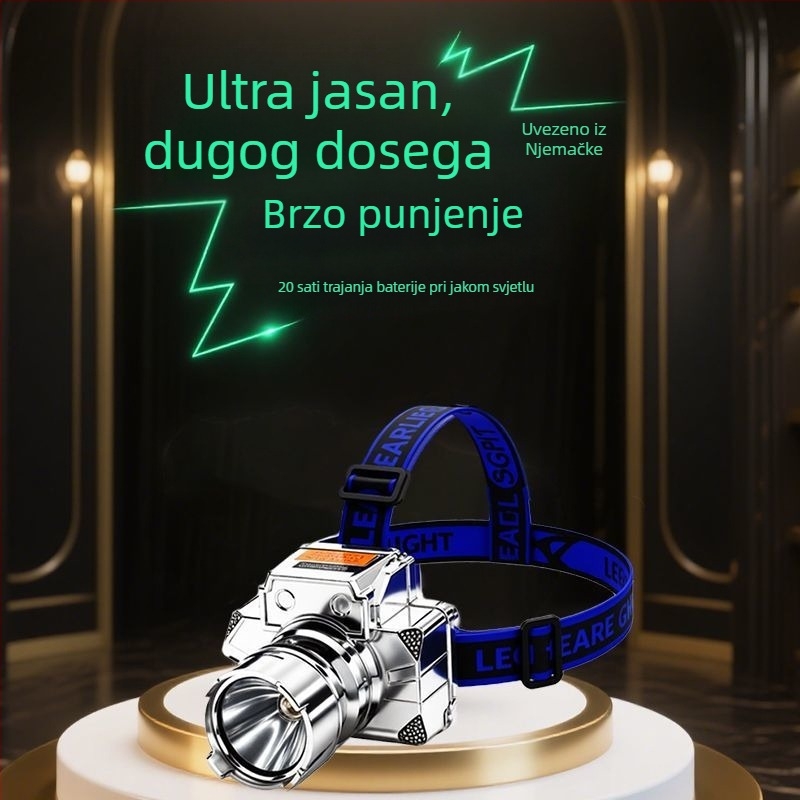 LED čelna lampica, 10W lasersko svjetlo, napajanje baterijom, nosiva na glavi, kućište od inženjskih plastika