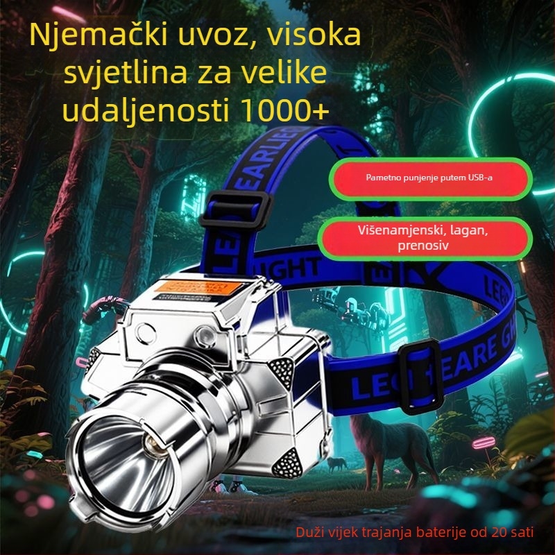 LED čelna lampica, 10W lasersko svjetlo, napajanje baterijom, nosiva na glavi, kućište od inženjskih plastika