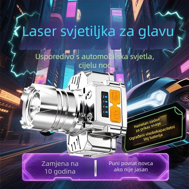 LED čelna lampica, 10W lasersko svjetlo, napajanje baterijom, nosiva na glavi, kućište od inženjskih plastika