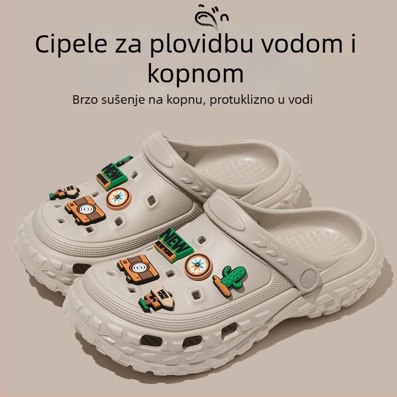 Muške sandale - gornji i đon od EVA, prozračne, vodootporne, protuklizne, đon injekcijskim oblikovanjem, ljeto 2025, plažni stil, karikatura uzorak