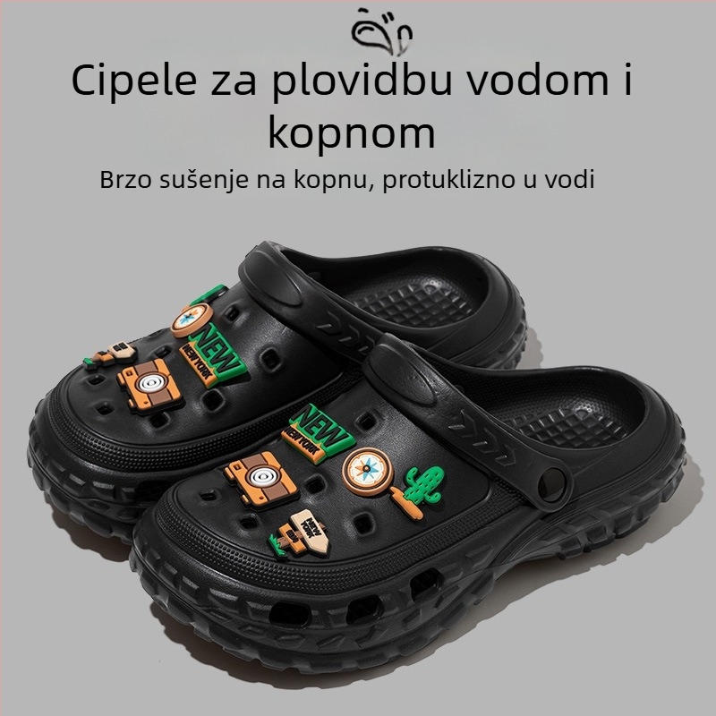 Muške sandale - gornji i đon od EVA, prozračne, vodootporne, protuklizne, đon injekcijskim oblikovanjem, ljeto 2025, plažni stil, karikatura uzorak