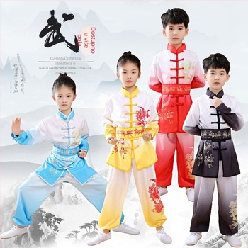 Dječji kostim za Tai Chi i borilačke vještine za nastup, tkanina od bambusovog ugljena, 98% spandex, podstava od lanene smjese s 98% spandex, unisex