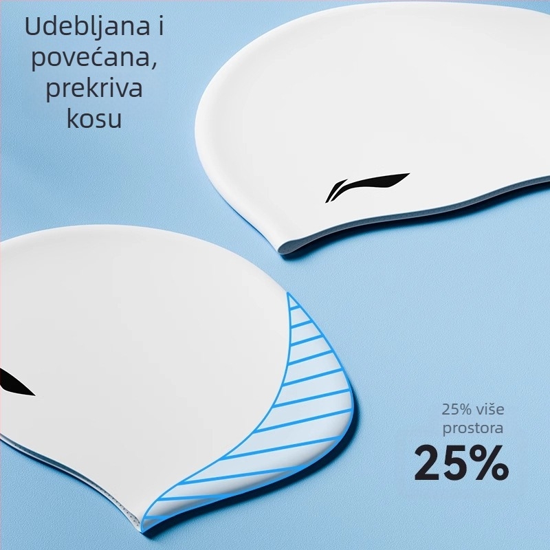 Plivačka kapa od silikona, vodootporna, za odrasle, s uzorkom, pogodna za dugu kosu