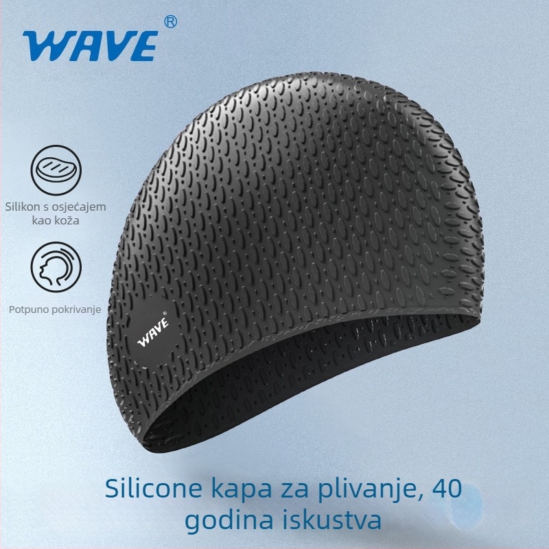 Wave silikonska kapa za plivanje – jednofarbni uzorak, ne rasteže se, za odrasle, za plivanje i hodanje po plićaku