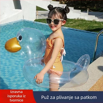 Dječji plivački prsten s šljokicama u obliku patke — nafukljivi PVC, ekološki prihvatljiv materijal, debeo zid, otisak, pogodan za plivanje i hodanje u plitkoj vodi