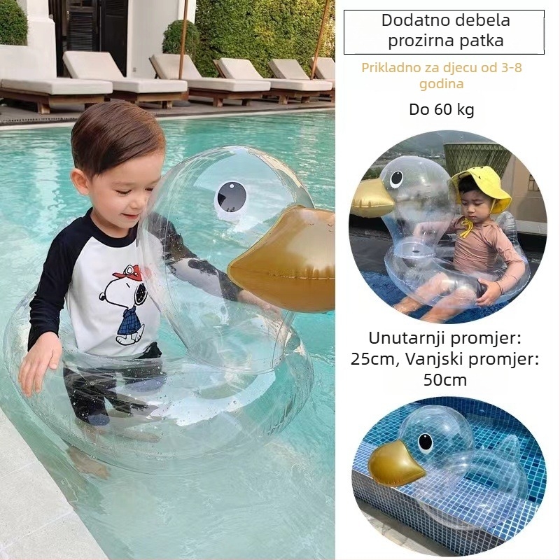 Dječji plivački prsten s šljokicama u obliku patke — nafukljivi PVC, ekološki prihvatljiv materijal, debeo zid, otisak, pogodan za plivanje i hodanje u plitkoj vodi