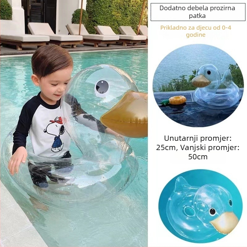 Dječji plivački prsten s šljokicama u obliku patke — nafukljivi PVC, ekološki prihvatljiv materijal, debeo zid, otisak, pogodan za plivanje i hodanje u plitkoj vodi