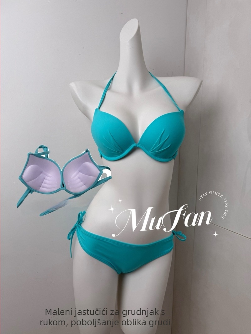 Bikini top sa čeličnom podrškom i jastučićem za dojke; najlon 82%, podstava poliester s spandeksom 60%; brzo se suši, visoka elastičnost, bez naramenica, za odrasle žene
