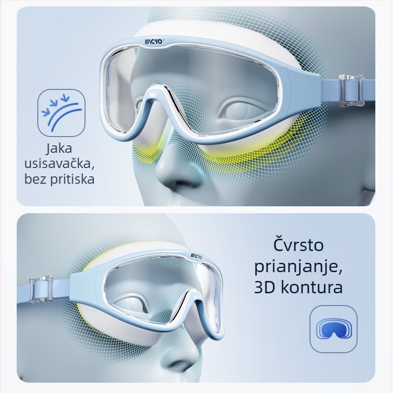MACYO naočale za plivanje s antifog HD, velikog okvira za odrasle, PC leće
