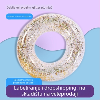 Dječji prozirni plivački prsten sa štrasom, PVC ekološki prihvatljiv, nadomak napuhavanja, debljina 0.25 mm, dizajn ispod pazuha za sprječavanje prevrnutja