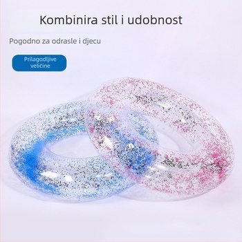 Dječji prozirni plivački prsten sa štrasom, PVC ekološki prihvatljiv, nadomak napuhavanja, debljina 0.25 mm, dizajn ispod pazuha za sprječavanje prevrnutja